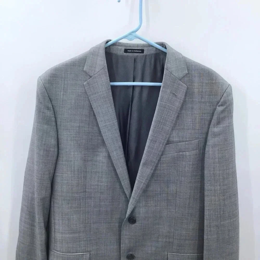 Men's Egara Suit Blazer 42 R Slim Fit 100% Wool Heather Gray Lined Vented